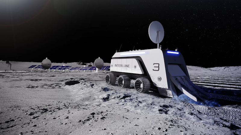 Render of Interlune mining helium-3 on the moon