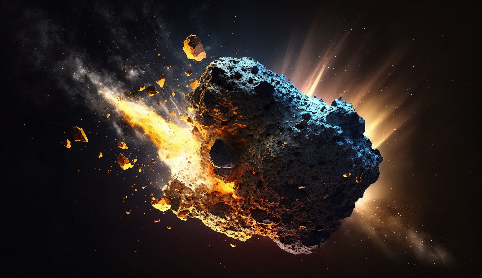 Asteroid rushing through space
