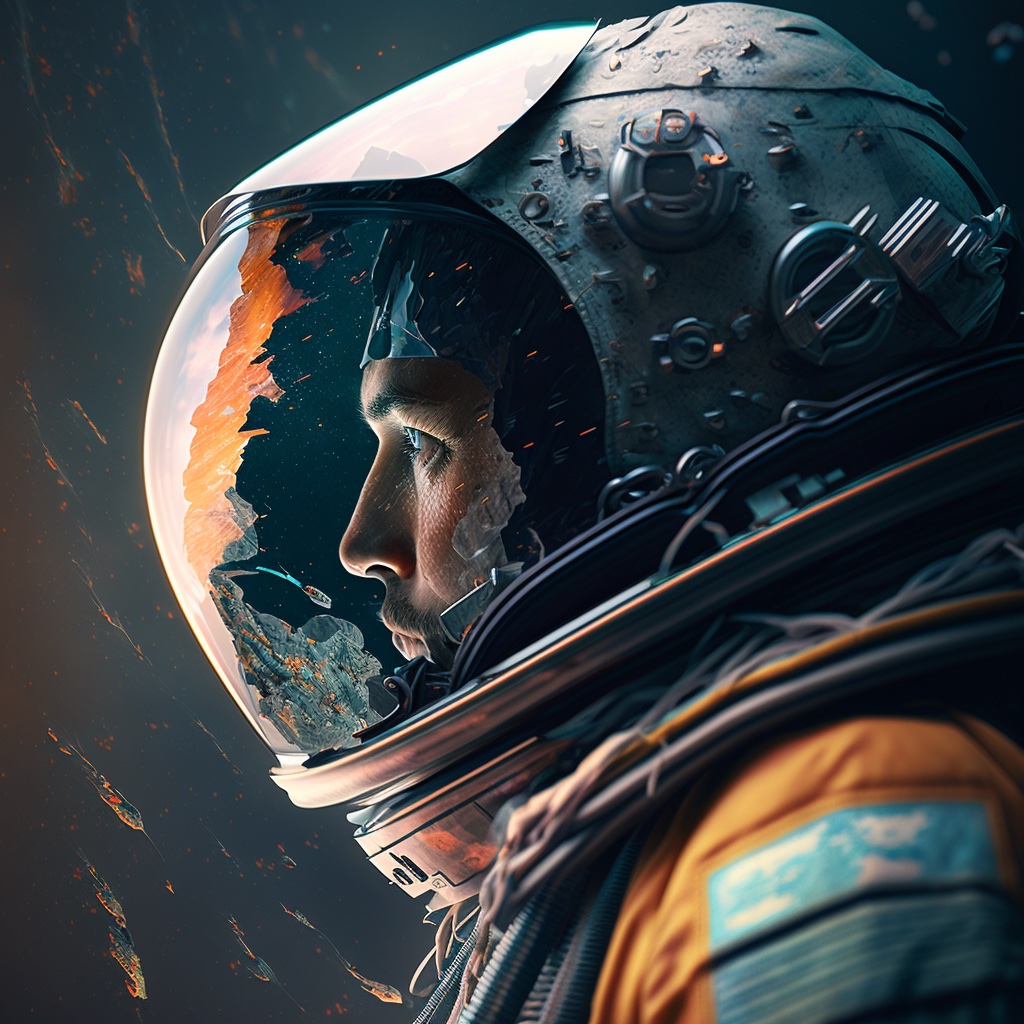 Closeup on an astronaut wearing his helmet